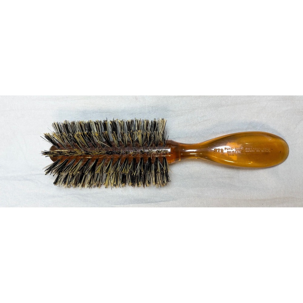 Vintage Mohawk 279 Pure Boar Bristle Hair Brush Amber Lucite Made in USA